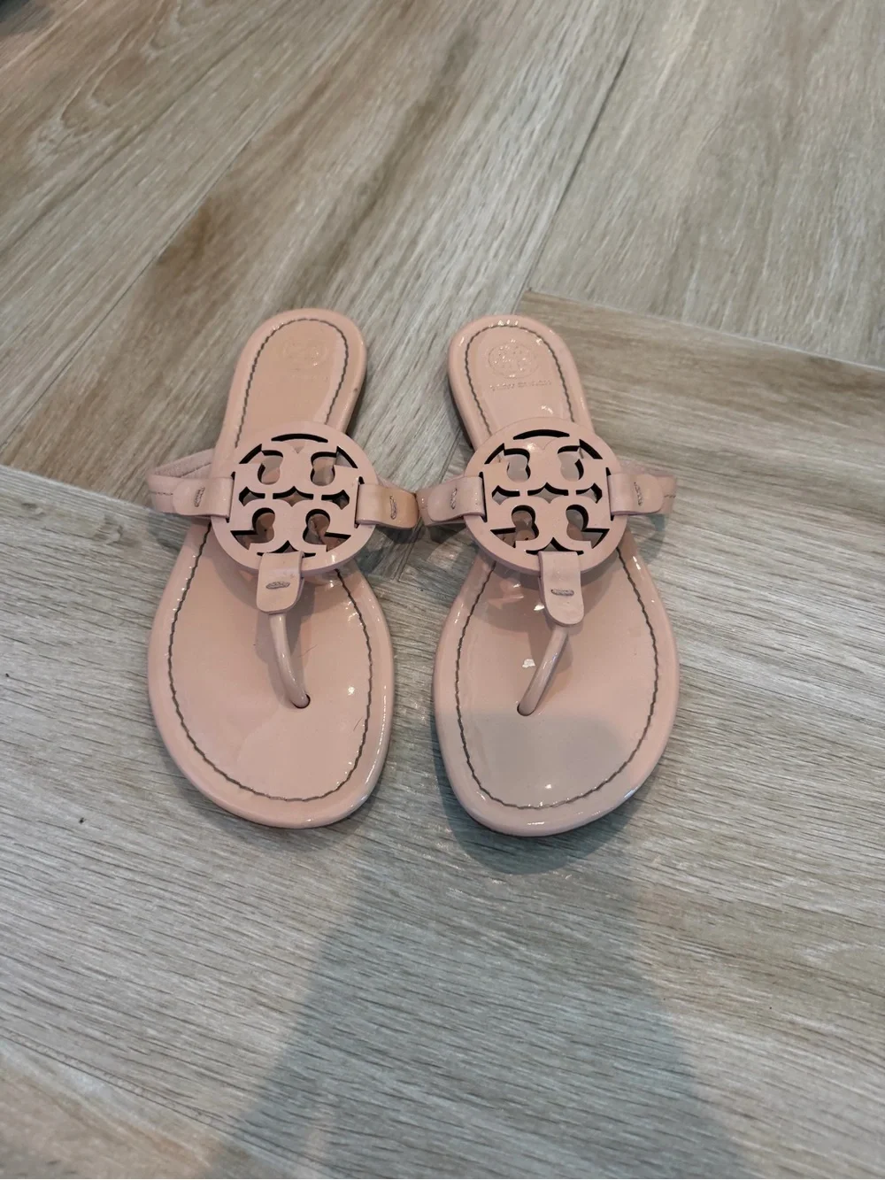 Tory Burch Blush Patent Logo Thong Sandals